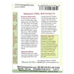 Renee's Garden Pepper Chile Red Savina Habanero -Miller Salgsbutik snv4167 back